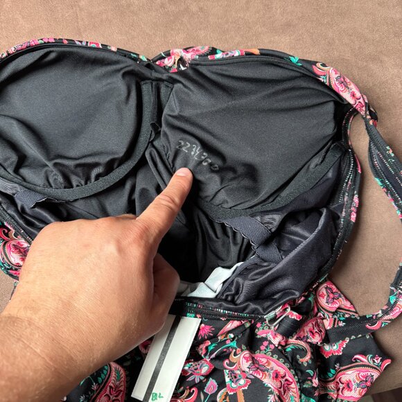 Lands' End Women's 14, 14-22W LONG Wrap Underwire Tankini V-Neck Swimsuit Top Bl - Picture 8 of 12